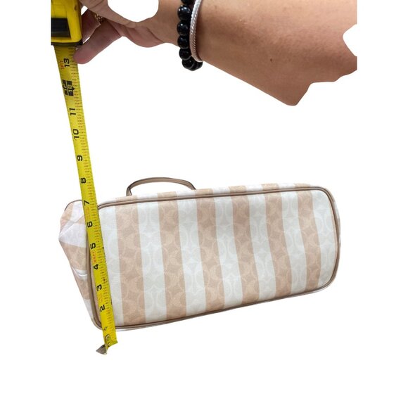 Coach sig city womans large beige striped canvas leather tote bag NWT SKU 9120 - Picture 6 of 16